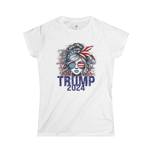 2024 American woman messy bun American sunglasses t-shirt