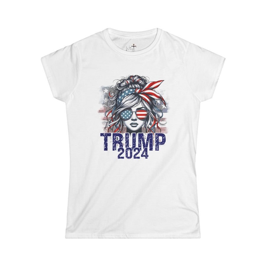 2024 American woman messy bun American sunglasses t-shirt