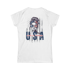 American girl messy bun American flag USA soft style T-Shirt