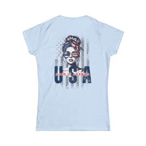 American girl messy bun American flag USA soft style T-Shirt