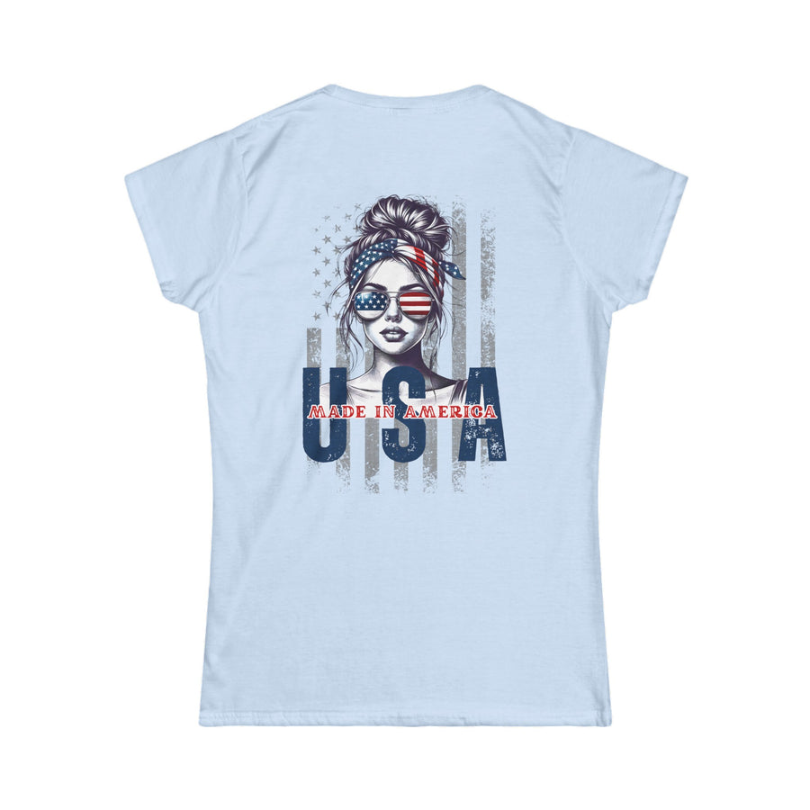 American girl messy bun American flag USA soft style T-Shirt