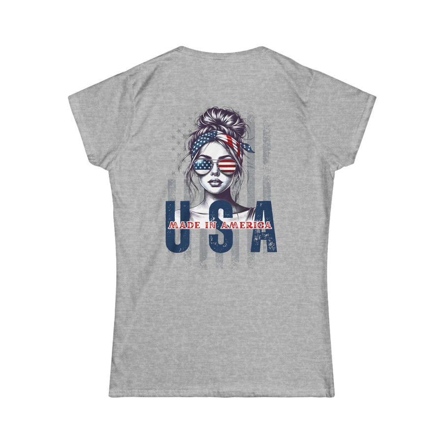 American girl messy bun American flag USA soft style T-Shirt