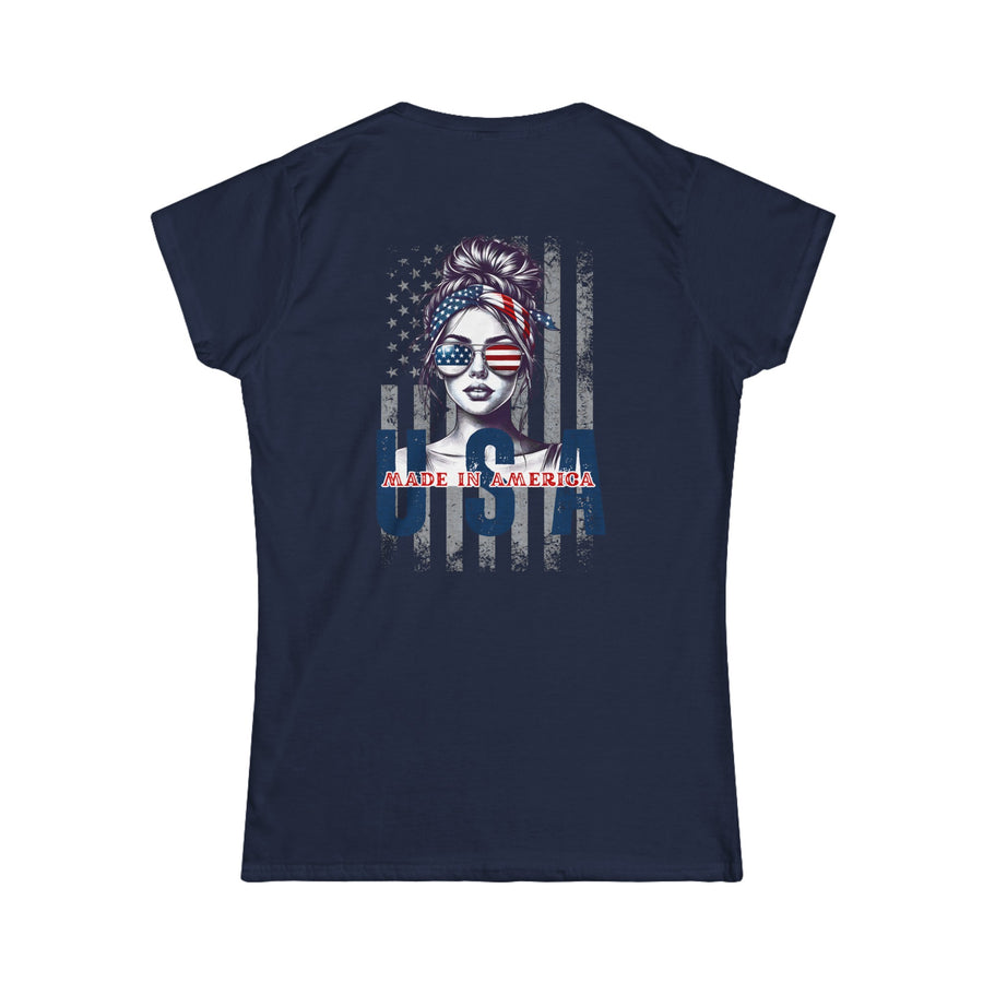 American girl messy bun American flag USA soft style T-Shirt