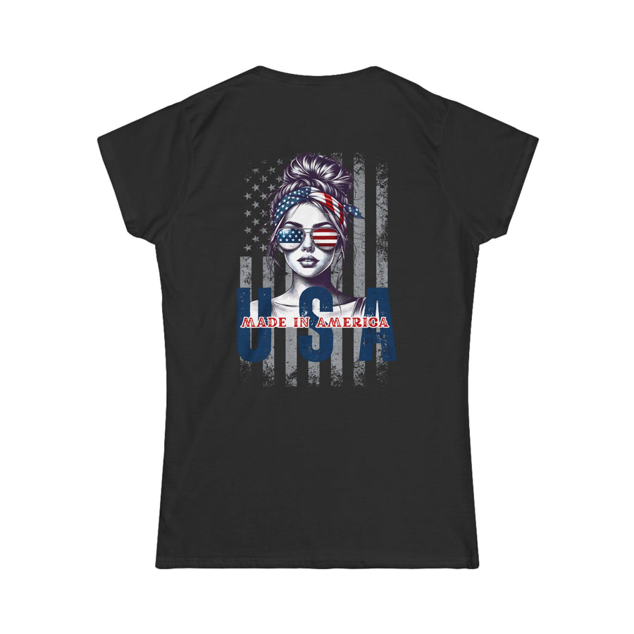 American girl messy bun American flag USA soft style T-Shirt