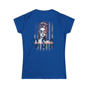 American girl messy bun American flag USA soft style T-Shirt