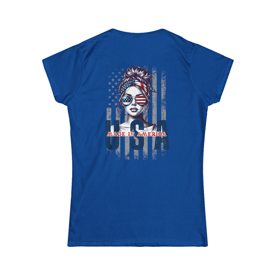 American girl messy bun American flag USA soft style T-Shirt