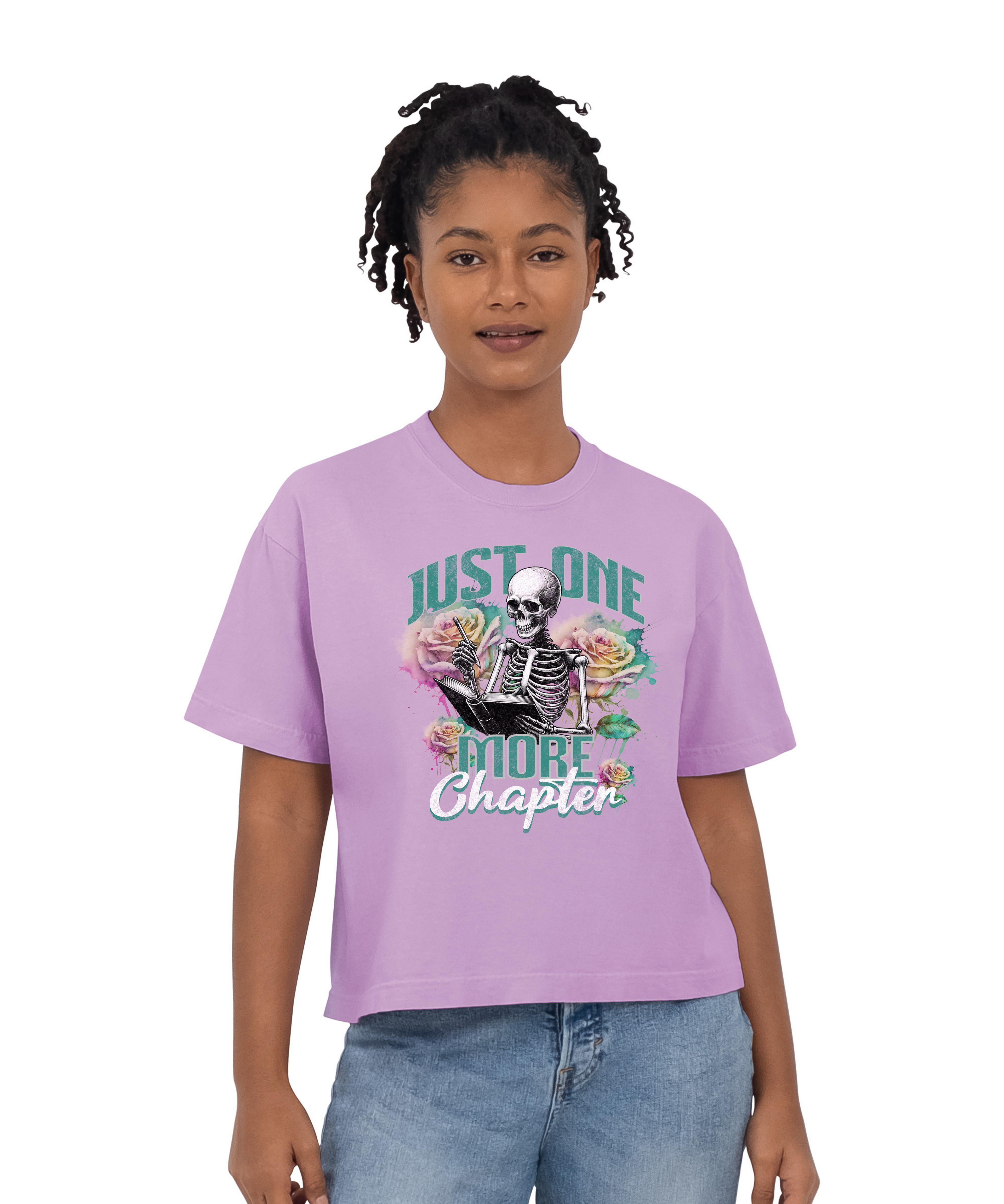 Just one more chapter shirt a bookish T-shirt from Comfort Colors featuring a short thorn of glass bookworm design