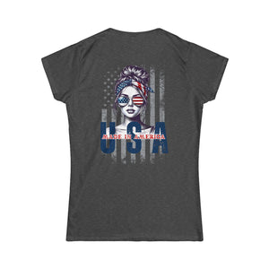 American girl messy bun American flag USA soft style T-Shirt