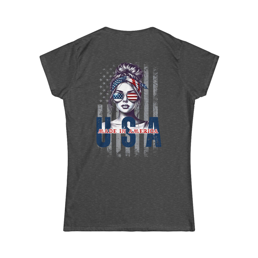 American girl messy bun American flag USA soft style T-Shirt