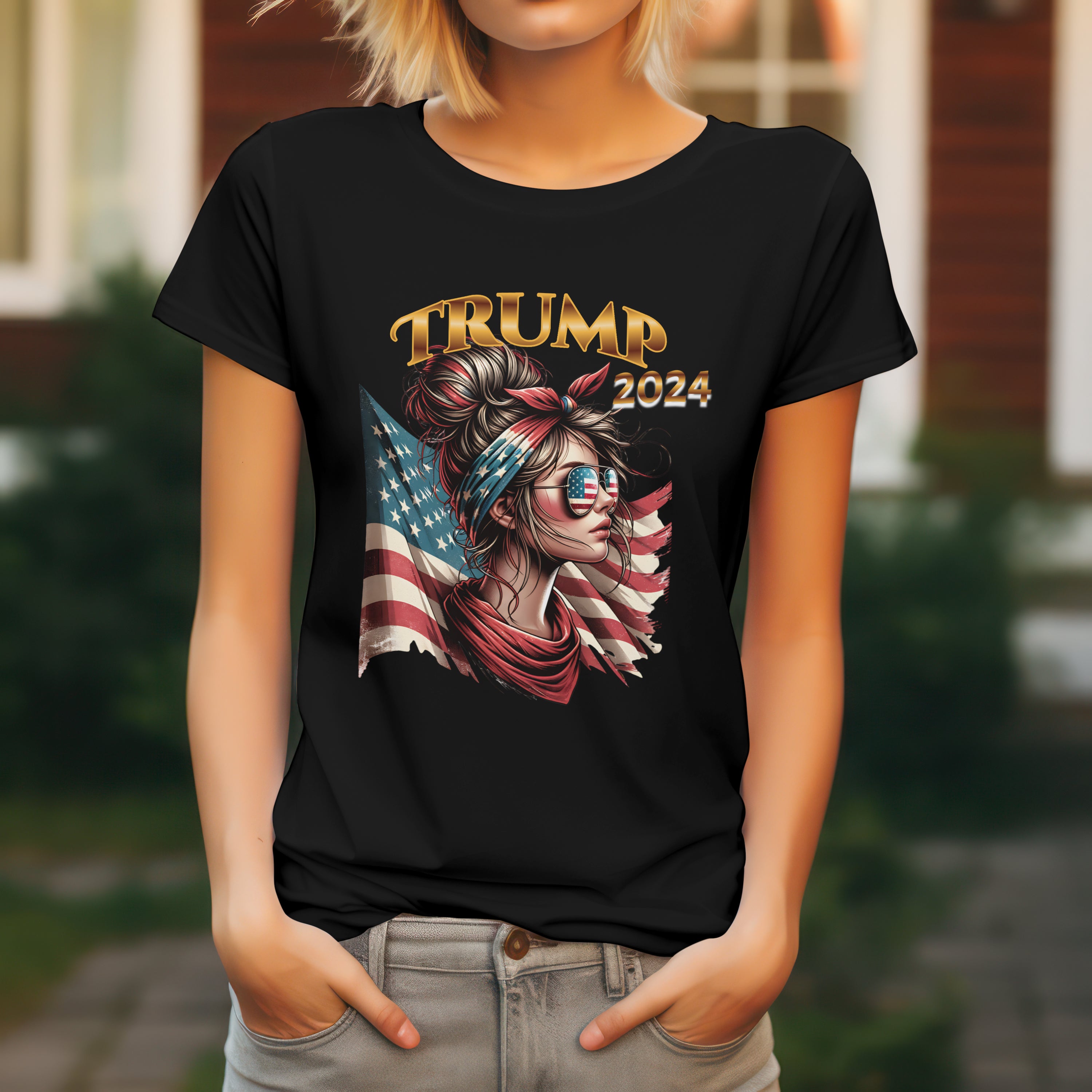 Trump Girl messy bun with sunglasses 2024